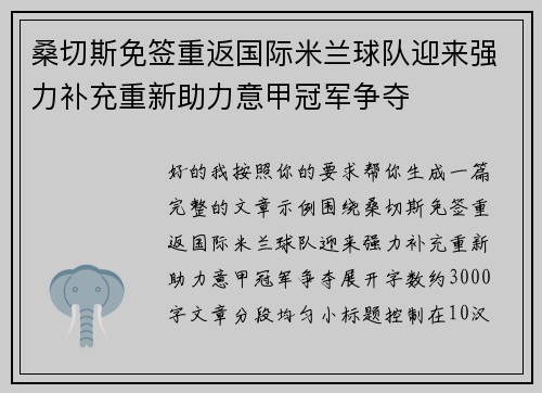 桑切斯免签重返国际米兰球队迎来强力补充重新助力意甲冠军争夺 桑切斯免签重返国际米兰球队迎来强力补充重新助力意甲冠军争夺